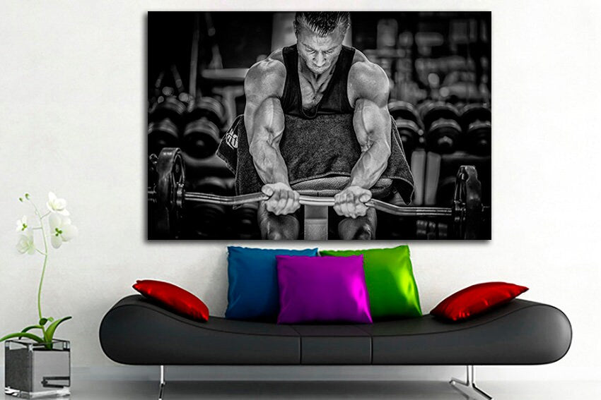 Aerobic art Powerlifting canvas Gym sport Strong man Athletic decor Barbell print