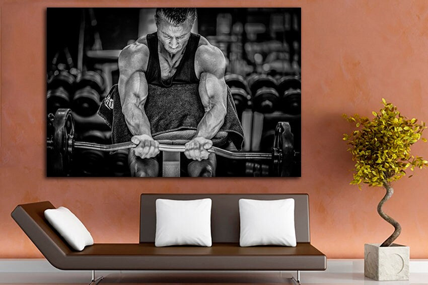Aerobic art Powerlifting canvas Gym sport Strong man Athletic decor Barbell print