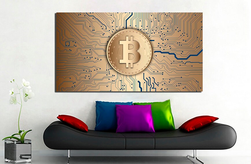 Bitcoin canvas Crypto art Currency print Trader wall décor Cryptocurrency gifts Money Golden currency