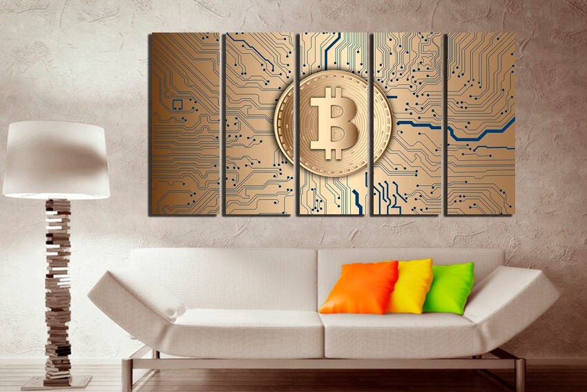 Bitcoin canvas Crypto art Currency print Trader wall décor Cryptocurrency gifts Money Golden currency