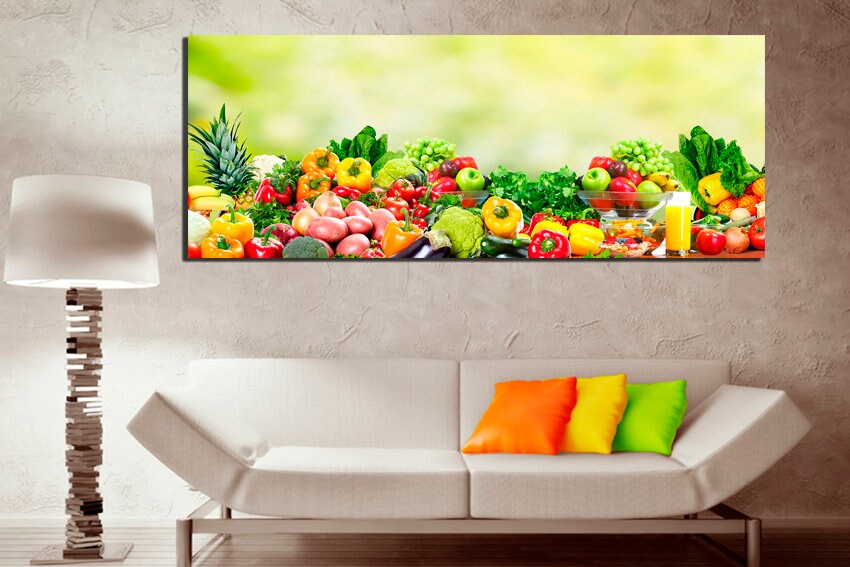 Fruit canvas Vegetable wall art Kitchen decor Juice print Fresh home art Pineapple picture Pepper