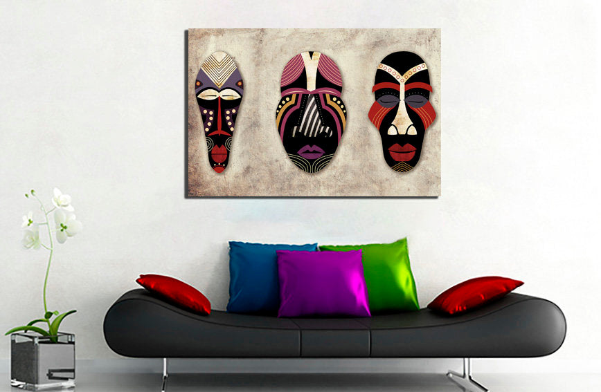 African mask art Ethnic canvas Tribal mask décor African wall art Traditional print Africa artwork Bedroom art Face mask print Gift decor