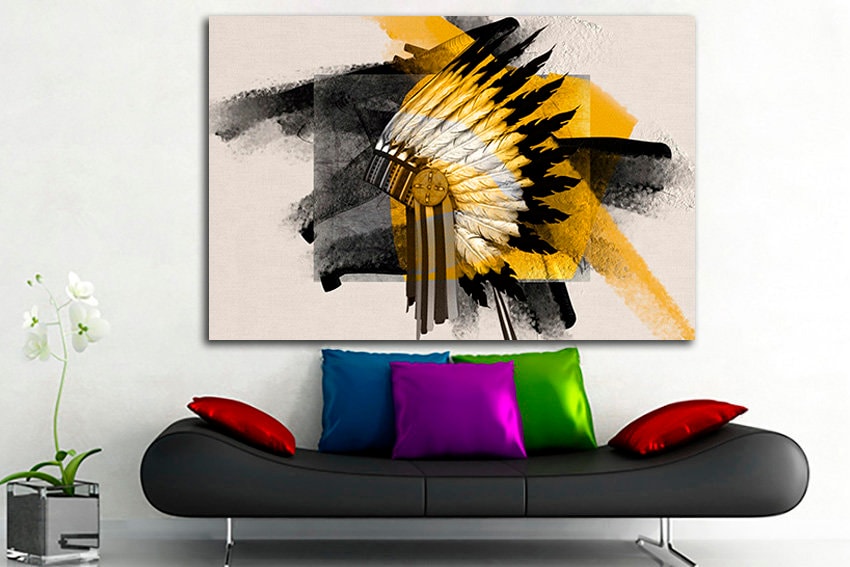 Indian headdress Print on canvas Native American art works Feathered décor American chiefs