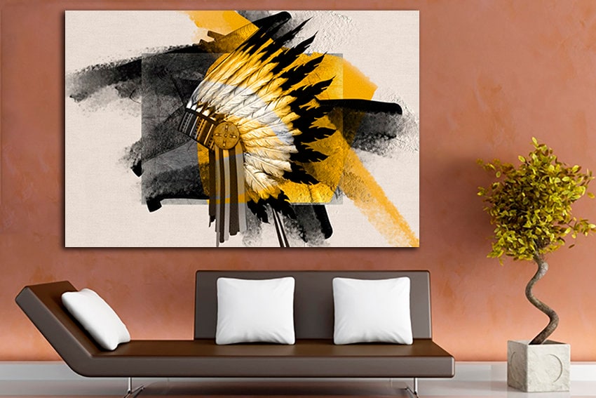 Indian headdress Print on canvas Native American art works Feathered décor American chiefs