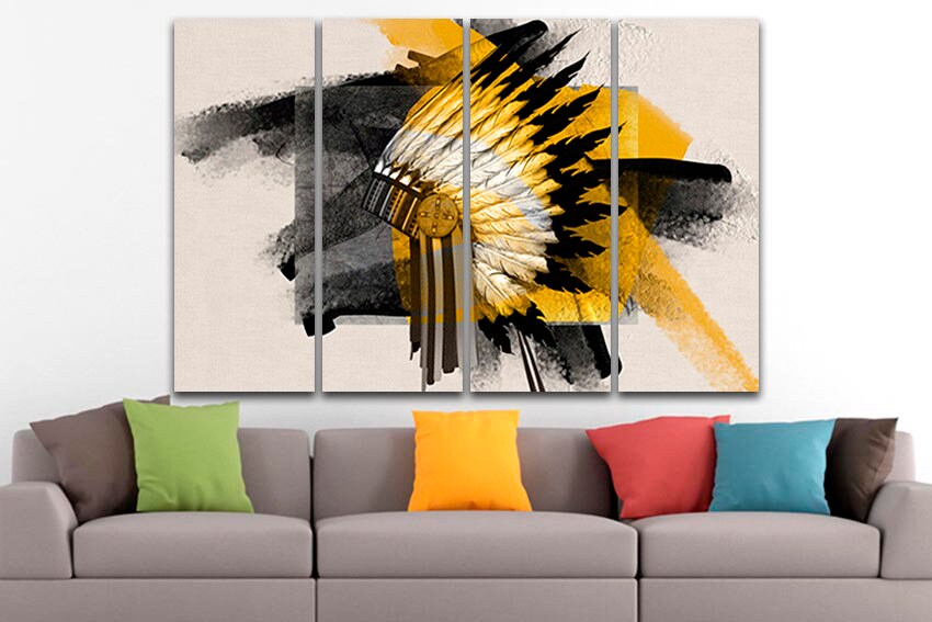 Indian headdress Print on canvas Native American art works Feathered décor American chiefs