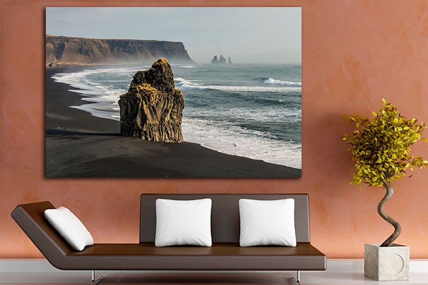 Beach canvas Rock wall print Stone art décor Nature picture Sea wall hanging Storm in ocean Scenery art