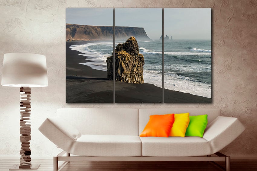 Beach canvas Rock wall print Stone art décor Nature picture Sea wall hanging Storm in ocean Scenery art