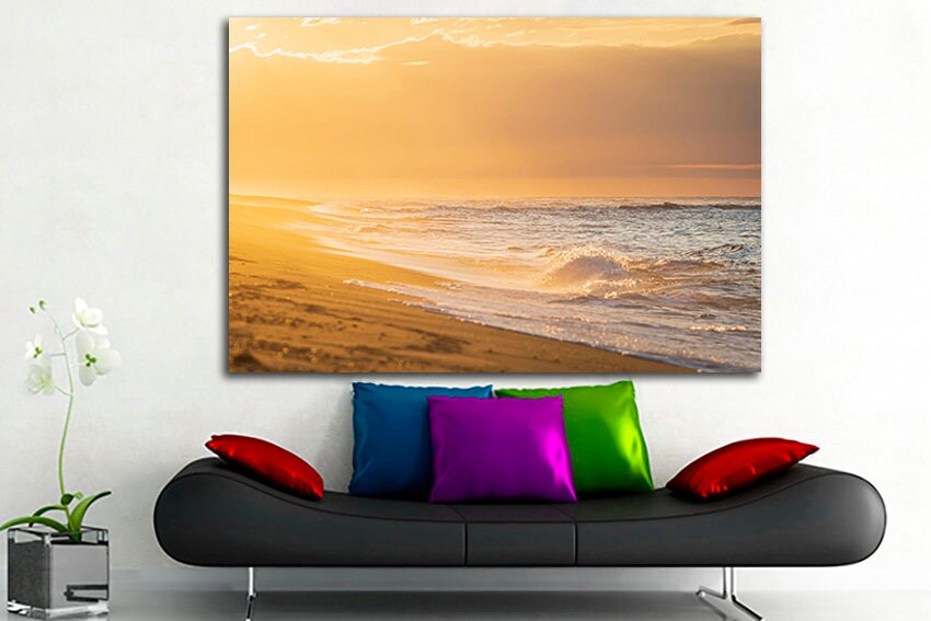 Wave canvas Beach wall print Sand décor Seascape photo Sea sunset Beach artwork Nature wall hanging