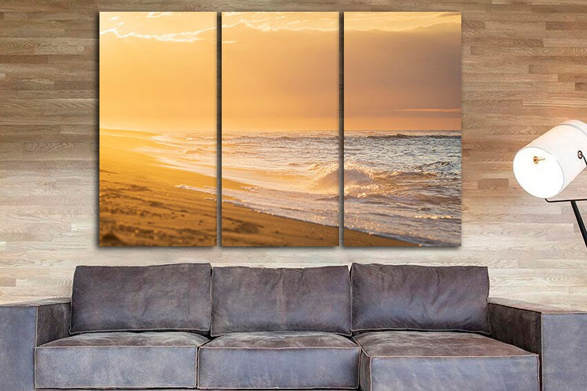 Wave canvas Beach wall print Sand décor Seascape photo Sea sunset Beach artwork Nature wall hanging