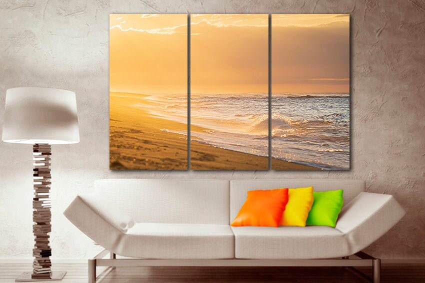 Wave canvas Beach wall print Sand décor Seascape photo Sea sunset Beach artwork Nature wall hanging
