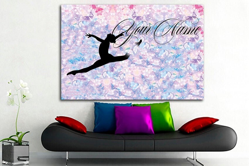 Art of gymnastics canvas Personalized name Custom gift for girl Fitness wall art works Rhythmic décor