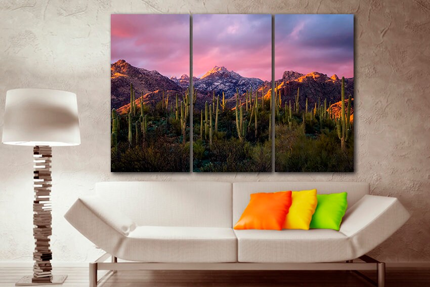 Canvas ready to hang Sabino Canyon Cactus wall print Sunset ecor National park US Coronado forest Catalina mountains nature