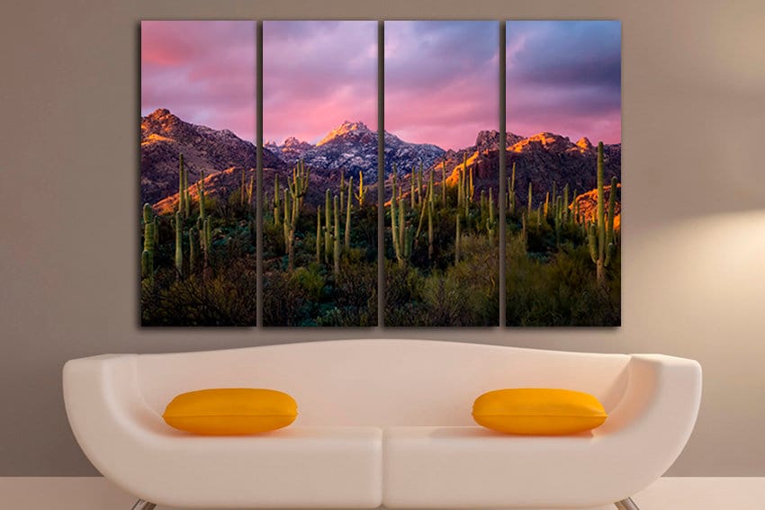 Canvas ready to hang Sabino Canyon Cactus wall print Sunset ecor National park US Coronado forest Catalina mountains nature