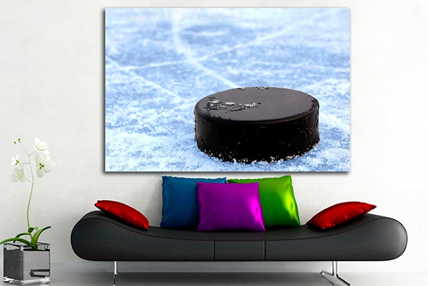 Puck canvas art Hockey wall print Winter sports decor Playroom picture
