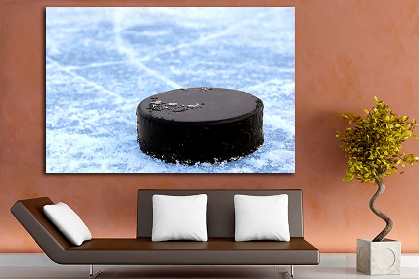 Puck canvas art Hockey wall print Winter sports decor Playroom picture