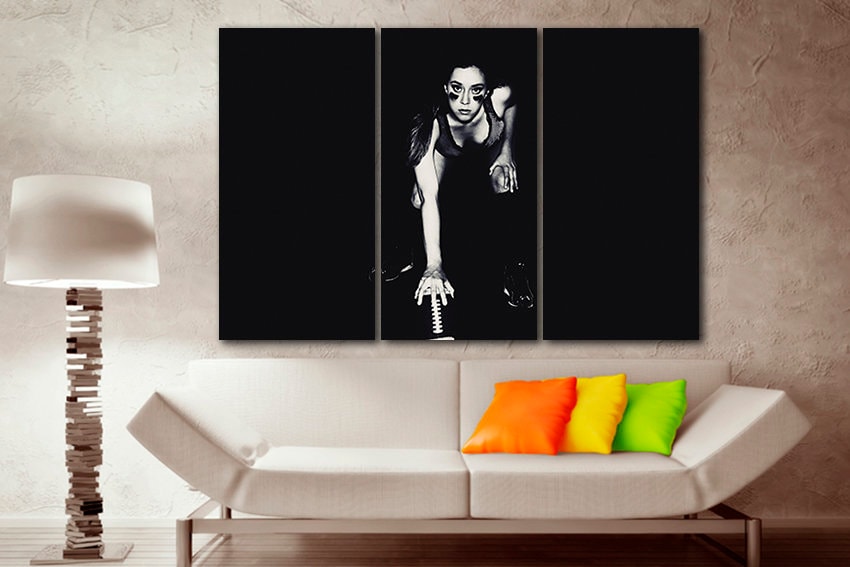 Football player Sportswoman art American football Sports canvas Boy game room decor Playroom picture Football wall print Black white decor