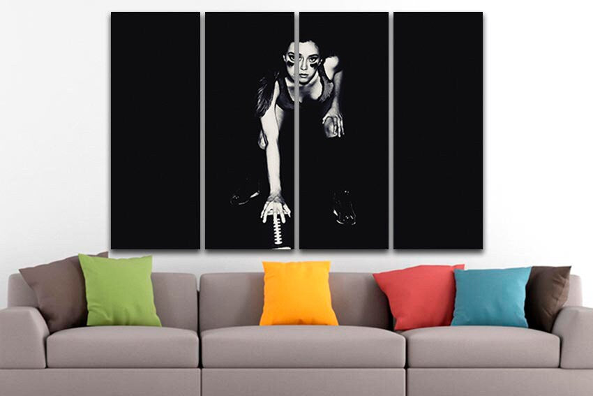 Football player Sportswoman art American football Sports canvas Boy game room decor Playroom picture Football wall print Black white decor