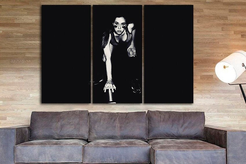 Football player Sportswoman art American football Sports canvas Boy game room decor Playroom picture Football wall print Black white decor