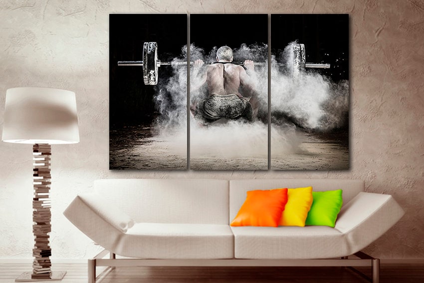Barbell canvas Gym wall print Sportsman decor Fitness art Sport photo Boy game room art Athlete gift