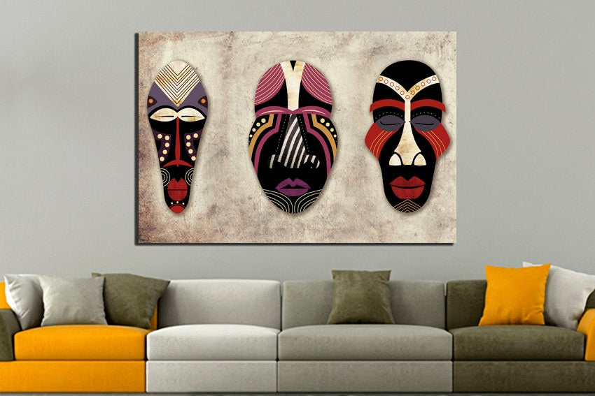 African mask art Ethnic canvas Tribal mask décor African wall art Traditional print Africa artwork Bedroom art Face mask print Gift decor