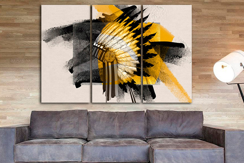 Indian headdress Print on canvas Native American art works Feathered décor American chiefs