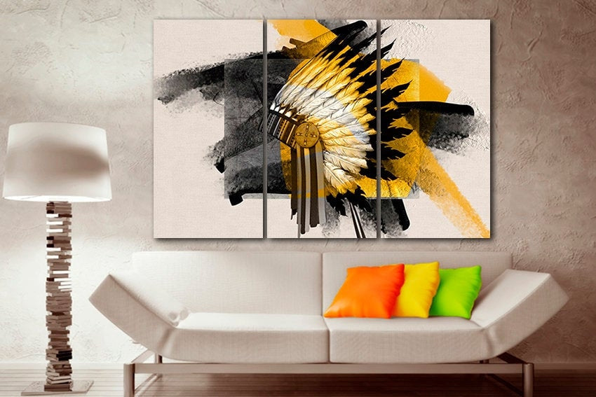 Indian headdress Print on canvas Native American art works Feathered décor American chiefs