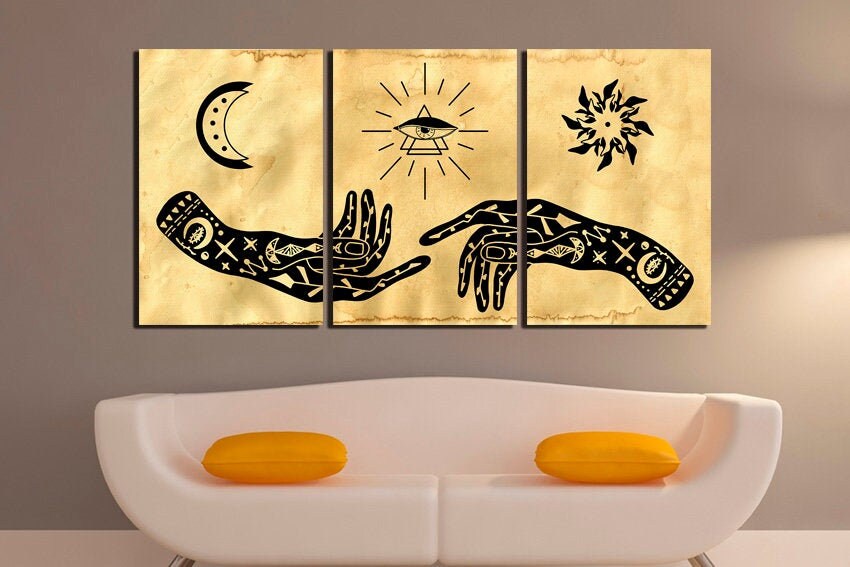 Magic hand symbol Print on canvas Eye talisman spiritual Hamsa print Triple moon pentacle Hamsa hand art Evil eye