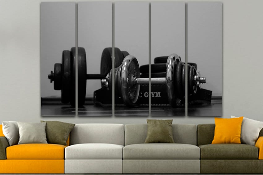 Sports equipment Gym canvas wall art training art Dumbbell artwork Fitness home decor Energy gym art