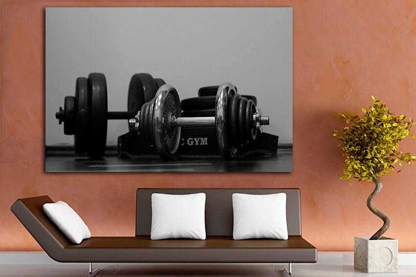 Sports equipment Gym canvas wall art training art Dumbbell artwork Fitness home decor Energy gym art