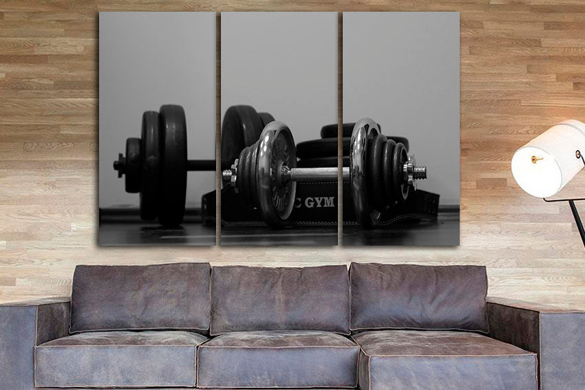 Sports equipment Gym canvas wall art training art Dumbbell artwork Fitness home decor Energy gym art