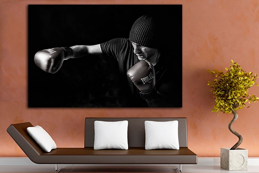 Boxer canvas Gym wall art Boxing gifts decor Sport training Glove décor Energy gym print