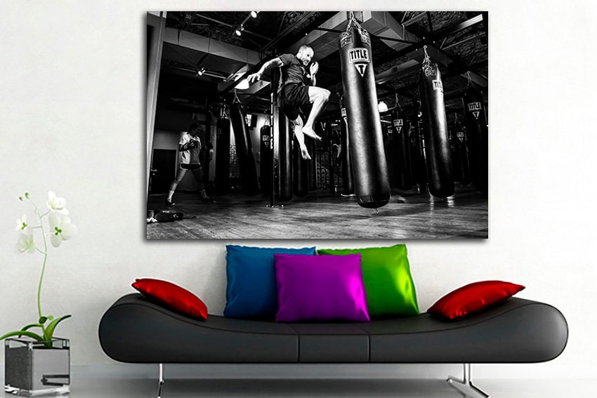 Gym canvas Punching bag Boxing print Boys room art Sports equipment Fitness artwork