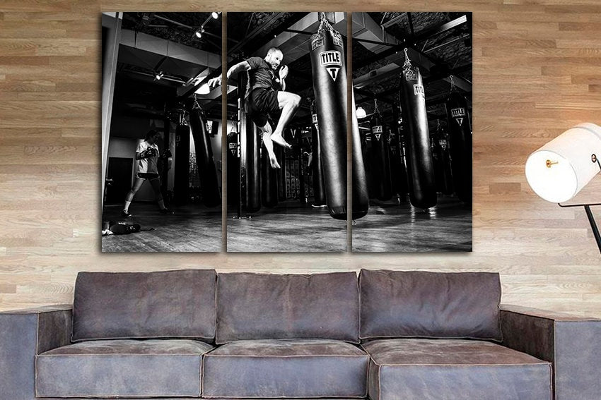 Gym canvas Punching bag Boxing print Boys room art Sports equipment Fitness artwork