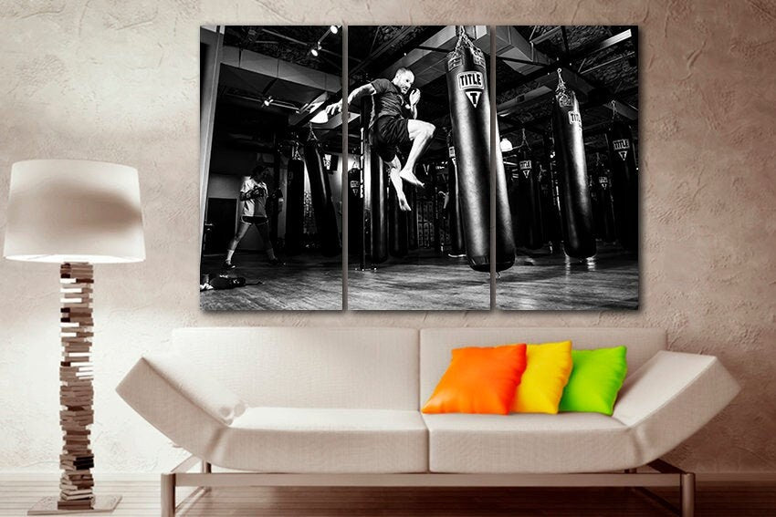 Gym canvas Punching bag Boxing print Boys room art Sports equipment Fitness artwork