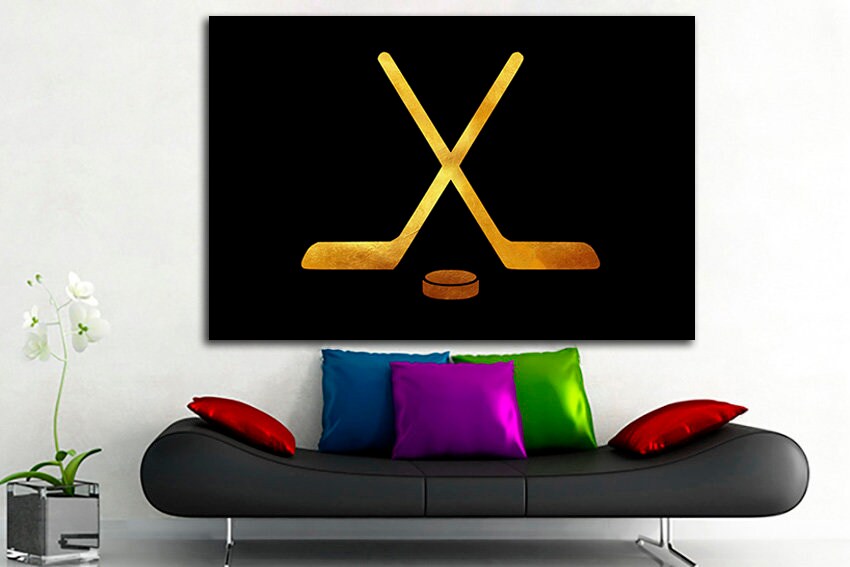 Hockey stick puck canvas Winter sports print Ice rink decor player gifts Design home art