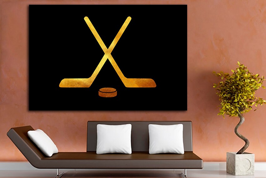 Hockey stick puck canvas Winter sports print Ice rink decor player gifts Design home art