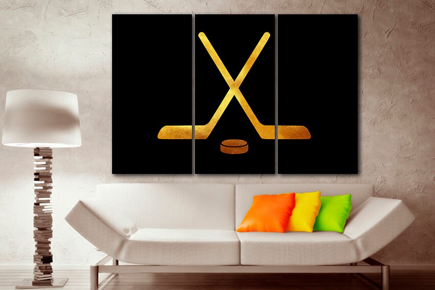 Hockey stick puck canvas Winter sports print Ice rink decor player gifts Design home art