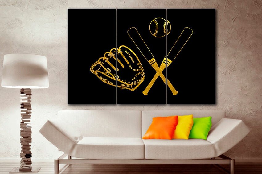 Baseball canvas Ready to hang Bat mitten ball Sport picture Game artwork Team sport game
