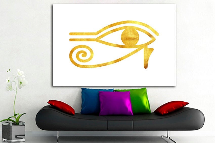 Eye of horus art works Egyptian canvas Eye of Ra Seeing Egypt wall print White yellow art