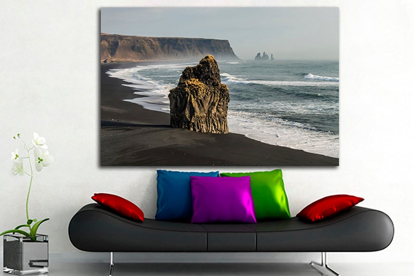 Beach canvas Rock wall print Stone art décor Nature picture Sea wall hanging Storm in ocean Scenery art
