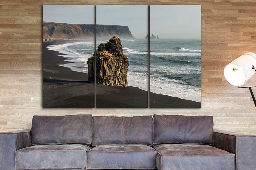 Beach canvas Rock wall print Stone art décor Nature picture Sea wall hanging Storm in ocean Scenery art