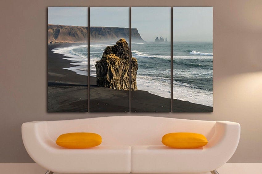 Beach canvas Rock wall print Stone art décor Nature picture Sea wall hanging Storm in ocean Scenery art