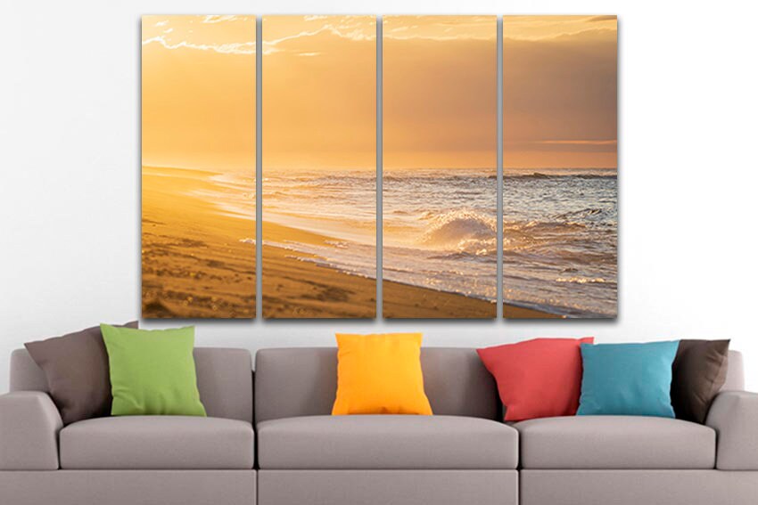 Wave canvas Beach wall print Sand décor Seascape photo Sea sunset Beach artwork Nature wall hanging