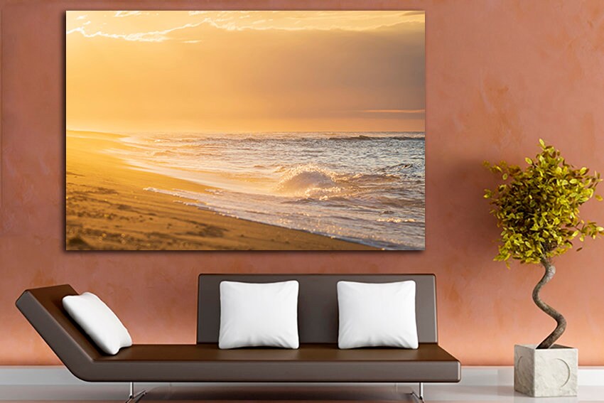 Wave canvas Beach wall print Sand décor Seascape photo Sea sunset Beach artwork Nature wall hanging