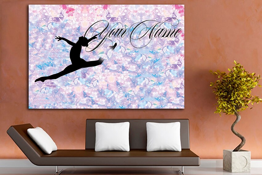 Art of gymnastics canvas Personalized name Custom gift for girl Fitness wall art works Rhythmic décor