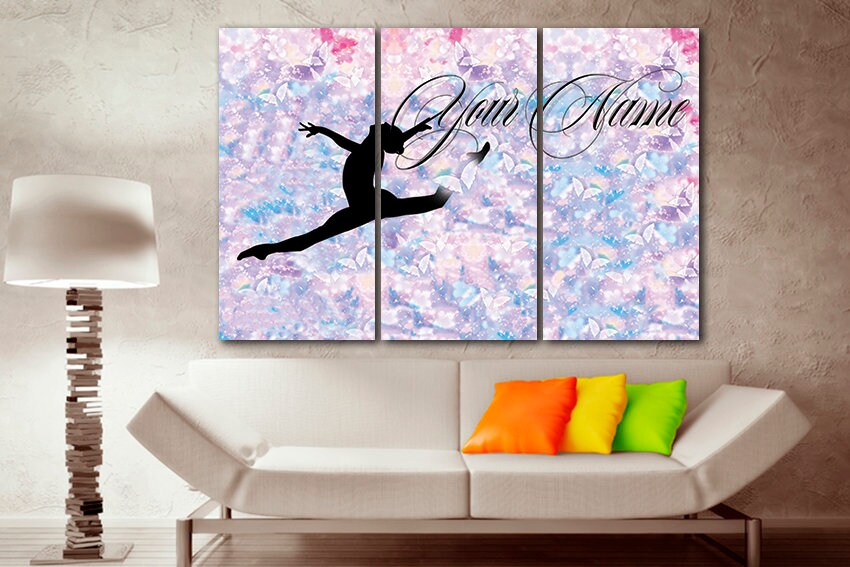Art of gymnastics canvas Personalized name Custom gift for girl Fitness wall art works Rhythmic décor