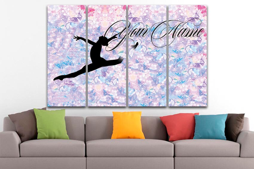 Art of gymnastics canvas Personalized name Custom gift for girl Fitness wall art works Rhythmic décor