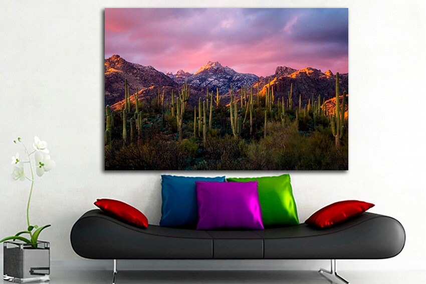 Canvas ready to hang Sabino Canyon Cactus wall print Sunset ecor National park US Coronado forest Catalina mountains nature