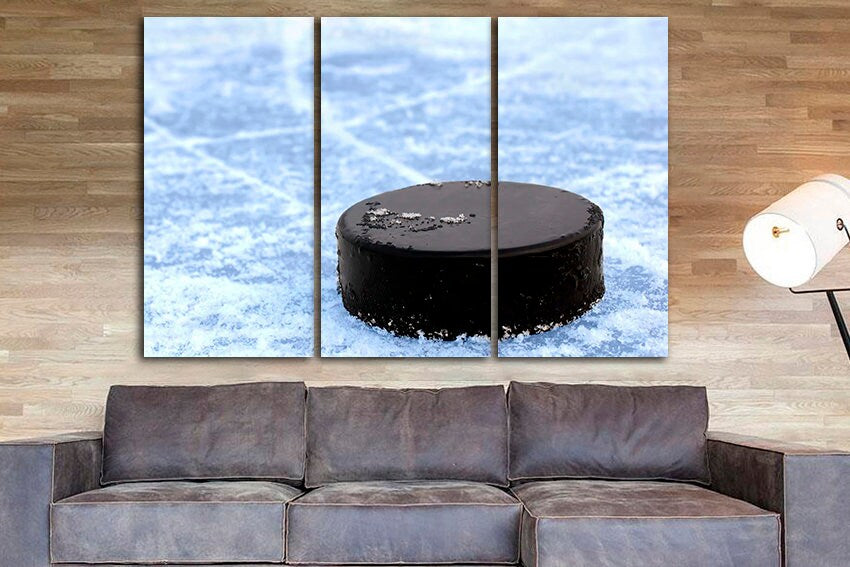 Puck canvas art Hockey wall print Winter sports decor Playroom picture