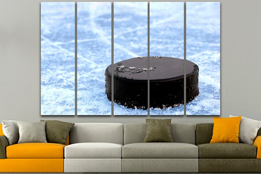 Puck canvas art Hockey wall print Winter sports decor Playroom picture